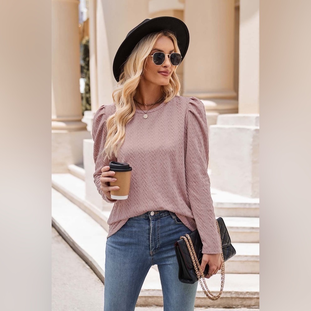 Making it Look Easy Round Neck Puff Sleeve Blouse